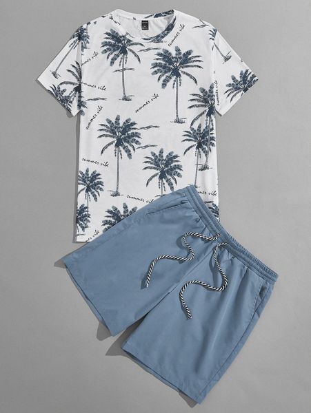 men palm tree & letter graphic tee and drawstring waist shorts h3ye#, Gray
men palm tree & letter graphic tee and drawstring waist shorts h3ye#, Gray