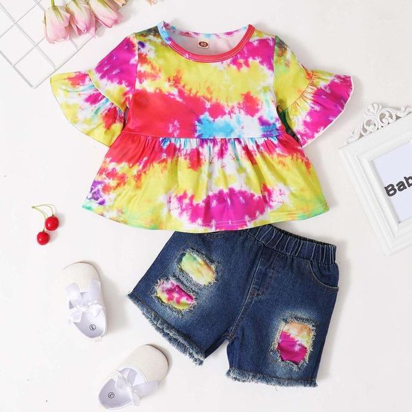 clothing sets girls 2 piece outfit toddler kid baby girl summer tie-dye flared sleeve denim shorts clothes set outfits conjunto niña1, White
clothing sets girls 2 piece outfit toddler kid baby girl summer tie-dye flared sleeve denim shorts clothes set outfits conjunto niña1, White