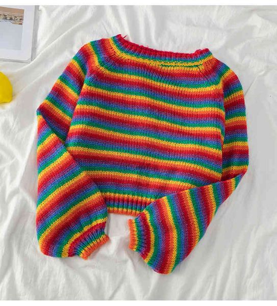 women's sweaters korean style rainbow sweater loose stripe pullover knitted runway jumpers multicolor clothes hkx3, White;black
women's sweaters korean style rainbow sweater loose stripe pullover knitted runway jumpers multicolor clothes hkx3, White;black