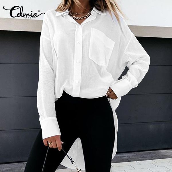 women's blouses & shirts 2021 women long celmia fashion sleeve lapel casual tunic loose elegant office vintage streetwear, White
women's blouses & shirts 2021 women long celmia fashion sleeve lapel casual tunic loose elegant office vintage streetwear, White