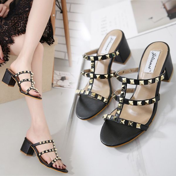 women's slippers summer new style square toe open rivet mid-heel sandals 60% off store online, Black
women's slippers summer new style square toe open rivet mid-heel sandals 60% off store online, Black
