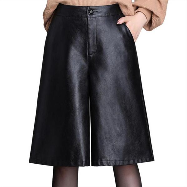 black pu leather bermuda loose womens shorts long motorcycle punk high waist knee length femme, White;black
black pu leather bermuda loose womens shorts long motorcycle punk high waist knee length femme, White;black