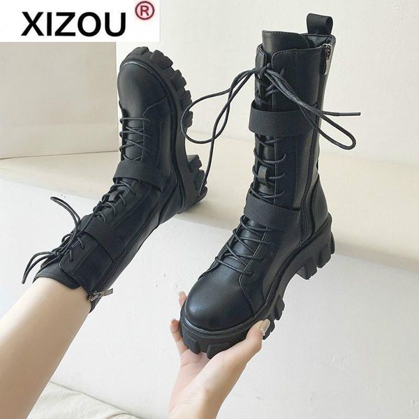 women mid-calf boots spring autumn punk pu leather women's zipper cross-tied motorcycle platform shoes woman, Black
women mid-calf boots spring autumn punk pu leather women's zipper cross-tied motorcycle platform shoes woman, Black