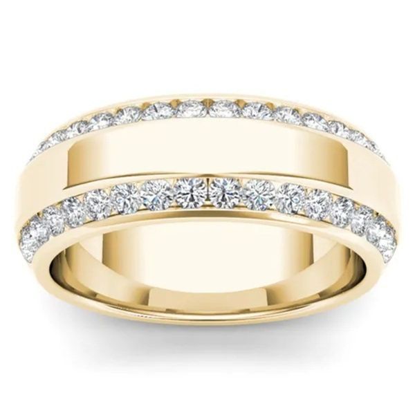 14k color plated double row diamond zircon fashion men's and women's engagement ring, Silver
14k color plated double row diamond zircon fashion men's and women's engagement ring, Silver