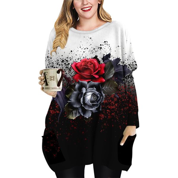 spring and autumn graffiti black rose print pattern long pocket t-shirt xl female element round neck dress, Black;gray
spring and autumn graffiti black rose print pattern long pocket t-shirt xl female element round neck dress, Black;gray