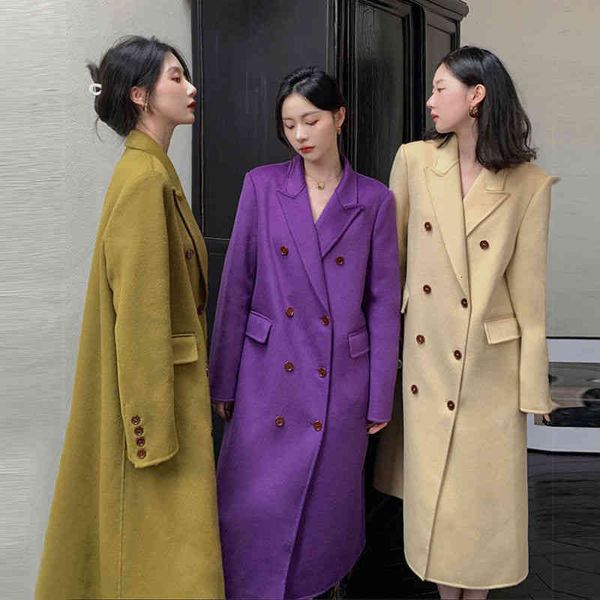 women's wool & blends winter women elegant loose long coat mustard green double breasted en overcoat simple outerwear female 7w6h, Black
women's wool & blends winter women elegant loose long coat mustard green double breasted en overcoat simple outerwear female 7w6h, Black