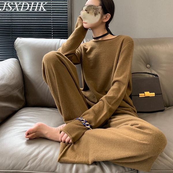 women's two piece pants jsxdhk women knitted tracksuit set chic autumn o neck loose sweater + high elastic waist wide leg suits female, White
women's two piece pants jsxdhk women knitted tracksuit set chic autumn o neck loose sweater + high elastic waist wide leg suits female, White
