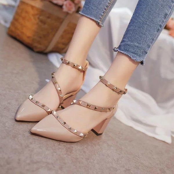 dress shoes summer pointed toe party sandals women pumps rivet square heel high woman ankle strap zapatos mujer, Black
dress shoes summer pointed toe party sandals women pumps rivet square heel high woman ankle strap zapatos mujer, Black