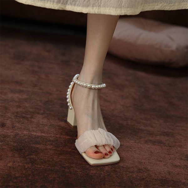 dress shoes mesh french pearl sandals with thick heels 2021 summer soft leather high-heel fairy, Black
dress shoes mesh french pearl sandals with thick heels 2021 summer soft leather high-heel fairy, Black