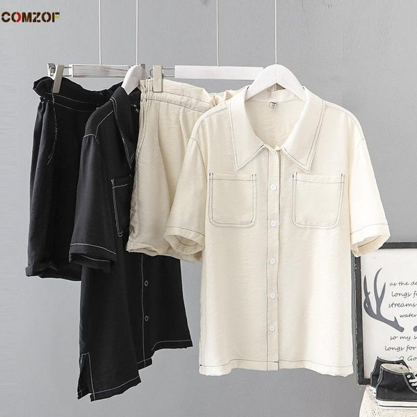 women's tracksuits korean plus size women two piece set chiffon short sleeve shirt+shorts loose casual suit 2021 summer clothing veteme, Gray
women's tracksuits korean plus size women two piece set chiffon short sleeve shirt+shorts loose casual suit 2021 summer clothing veteme, Gray
