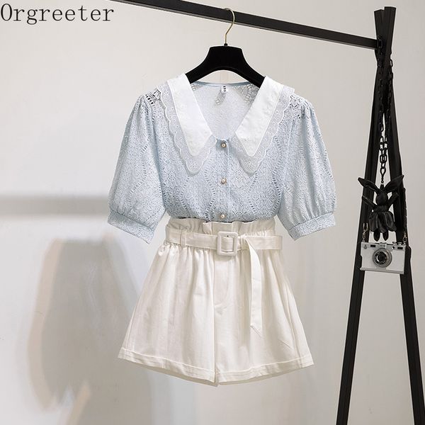 summer two piece student sets women's suits peter pan collar single-breasted lace shirt + ruched bud pants shorts outfits 210525, White
summer two piece student sets women's suits peter pan collar single-breasted lace shirt + ruched bud pants shorts outfits 210525, White