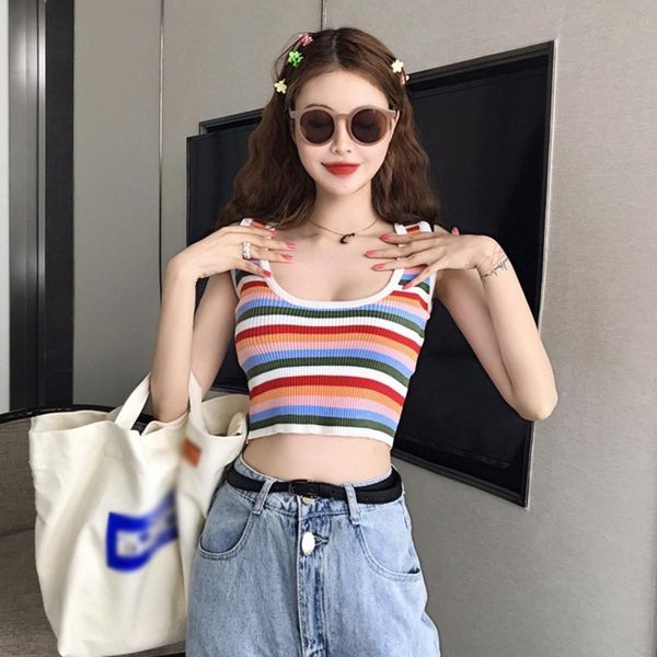 women's tanks & camis knitted vest tank camisole rainbow stripe outer wear female retro style round neck crop, White
women's tanks & camis knitted vest tank camisole rainbow stripe outer wear female retro style round neck crop, White