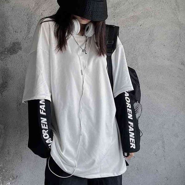 women's t-shirt long-sleeve shirt, fake two-piece harajuku-style feminine spring and fall korean style baggy, plus size, White
women's t-shirt long-sleeve shirt, fake two-piece harajuku-style feminine spring and fall korean style baggy, plus size, White