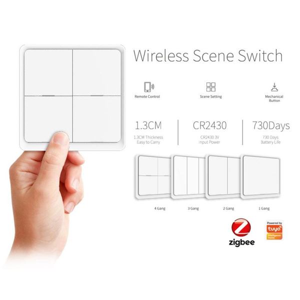 smart home control zigbee wireless sticker 4-way panel scene button switch,no wiring required,set for automation scenes, one-key linkag
smart home control zigbee wireless sticker 4-way panel scene button switch,no wiring required,set for automation scenes, one-key linkag