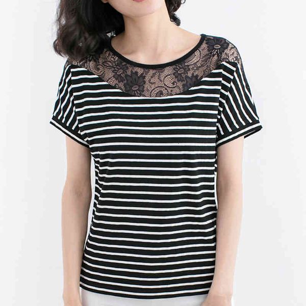 women's t-shirt female shirt lace t female casual striped summer of black cotton women clothes plus size t dkto, White
women's t-shirt female shirt lace t female casual striped summer of black cotton women clothes plus size t dkto, White