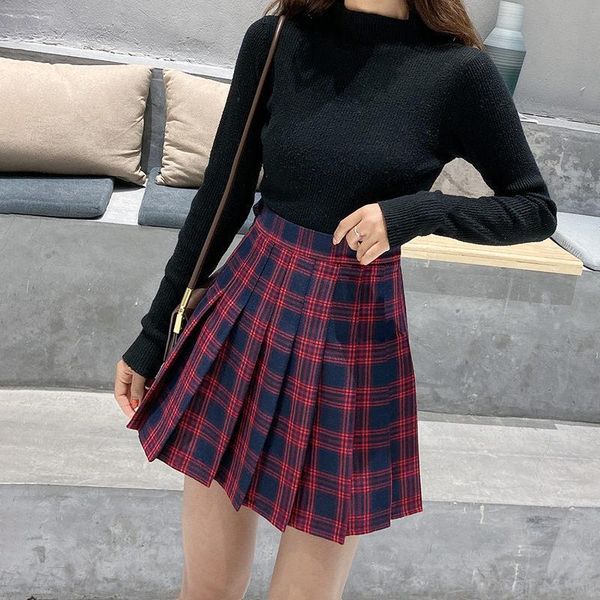 high waist plaid mini korean womens skirts style pleated students school unniforms dance short a line, Black
high waist plaid mini korean womens skirts style pleated students school unniforms dance short a line, Black