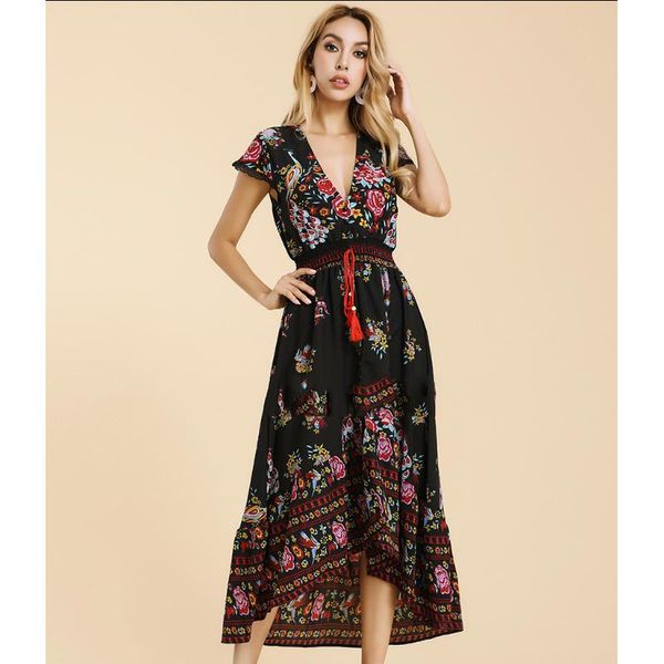 casual dresses women's elegant floral printing elastic waist deep v-neck sweet loose big swing dress, Black;gray
casual dresses women's elegant floral printing elastic waist deep v-neck sweet loose big swing dress, Black;gray
