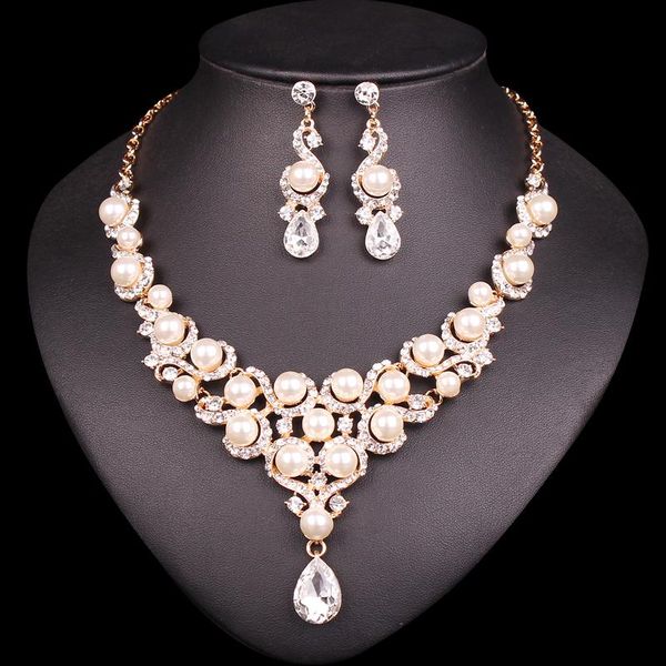 earrings & necklace fashion bridal jewelry sets for brides wedding dress accessories gold color imitation pearl women, Silver
earrings & necklace fashion bridal jewelry sets for brides wedding dress accessories gold color imitation pearl women, Silver