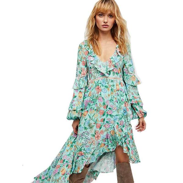 women es green floral long sleeve print ruffles bohemian beach mujer maxi hippie vestidos v neck folk hi lo casual, Black;gray
women es green floral long sleeve print ruffles bohemian beach mujer maxi hippie vestidos v neck folk hi lo casual, Black;gray