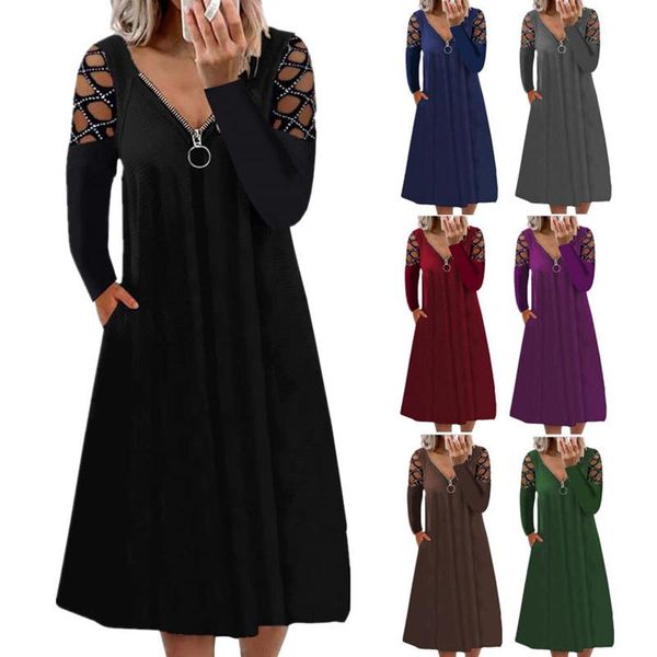 casual dresses 2021 zipper hollow out long sleeve dress women spring v neck elegant vintage plus size streewear robe, Black;gray
casual dresses 2021 zipper hollow out long sleeve dress women spring v neck elegant vintage plus size streewear robe, Black;gray