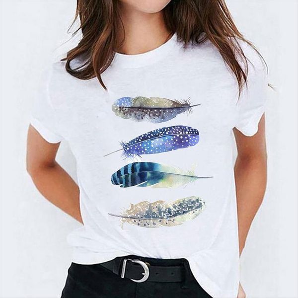 feather casual summer autumn womens t shirts short sleeve print graphic female tee, White
feather casual summer autumn womens t shirts short sleeve print graphic female tee, White
