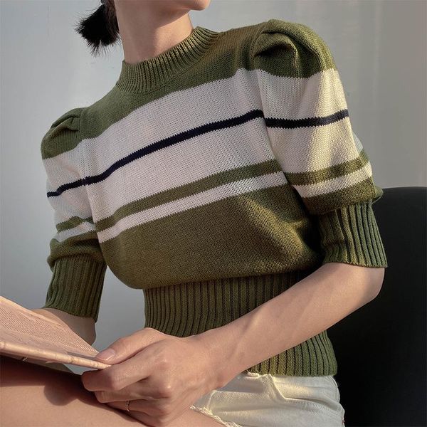 women's sweaters fashion hit color patchwork puff short sleeve pullovers korean elegant o neck female sweater 2021 autumn winter sueter, White;black
women's sweaters fashion hit color patchwork puff short sleeve pullovers korean elegant o neck female sweater 2021 autumn winter sueter, White;black