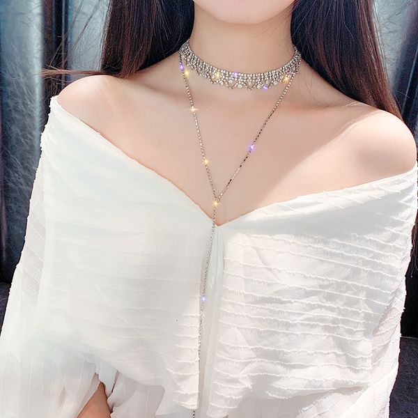 net red clavicle chain women's shining rhinestone tassel choker collar necklace personality collar women, Black
net red clavicle chain women's shining rhinestone tassel choker collar necklace personality collar women, Black