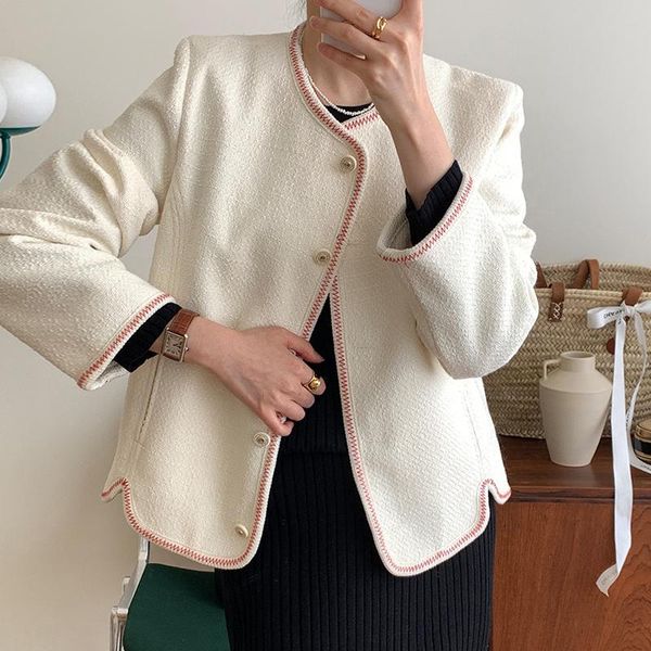 women's jackets sannian fall women coat retro round neck contrast color stitching edging single-breasted loose irregular tweed jacket, Black;brown
women's jackets sannian fall women coat retro round neck contrast color stitching edging single-breasted loose irregular tweed jacket, Black;brown