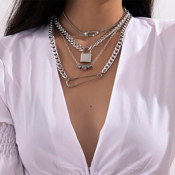 lacteo dark gothic dice lock shape pendant necklace jewelry for women hip hop multilayer iron aluminum chain choker necklaces, Silver
lacteo dark gothic dice lock shape pendant necklace jewelry for women hip hop multilayer iron aluminum chain choker necklaces, Silver
