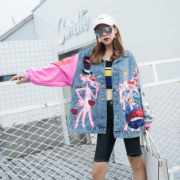 women's jackets thai fashion cartoon pattern sequins large size loose stitching long sleeves jeans jacket women, Black;brown
women's jackets thai fashion cartoon pattern sequins large size loose stitching long sleeves jeans jacket women, Black;brown