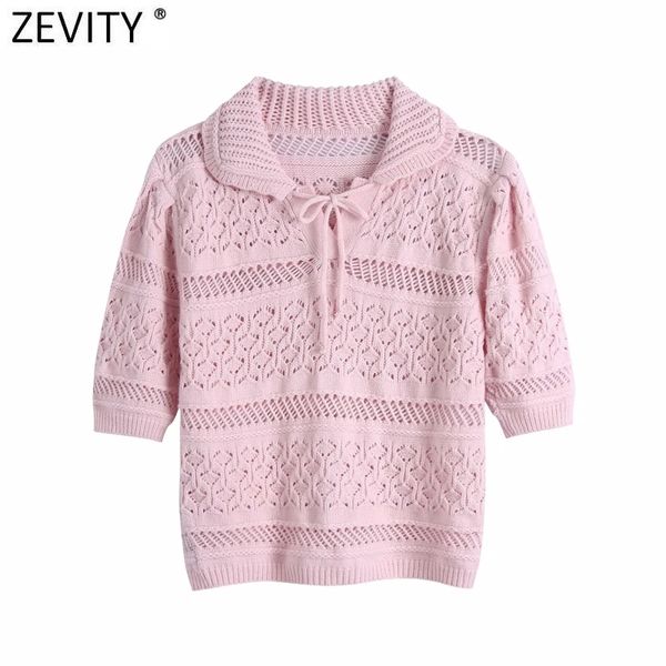 zevity women sweet turn down collar bow tied hollow out jacquard knitting short sweater female chic casual pullovers sw710 210419, White;black
zevity women sweet turn down collar bow tied hollow out jacquard knitting short sweater female chic casual pullovers sw710 210419, White;black