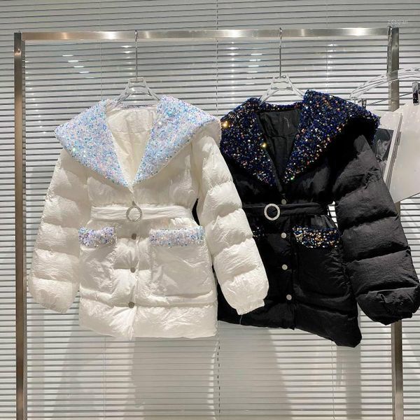 women's down & parkas deat 2021 winter women fashion long sleeve sequins decoration navy collar preppy style single breasted thicked co, Black
women's down & parkas deat 2021 winter women fashion long sleeve sequins decoration navy collar preppy style single breasted thicked co, Black