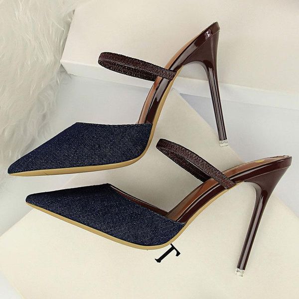 women 10cm stiletto high heels denim sandals lady wedding pumps slides scarpins prom blue satin silk mules shoes, Black
women 10cm stiletto high heels denim sandals lady wedding pumps slides scarpins prom blue satin silk mules shoes, Black