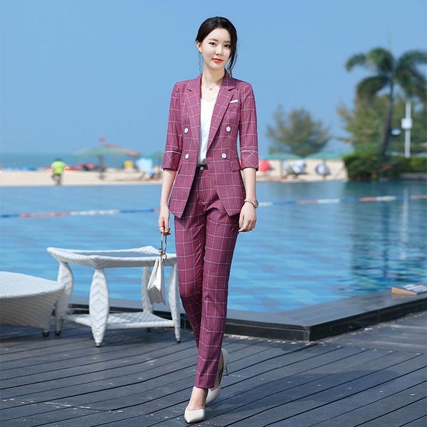 high-end plaid suit spring and summer fashion professional wear ladies mid-sleeved temperament formal work clothes women's two piece pa, White
high-end plaid suit spring and summer fashion professional wear ladies mid-sleeved temperament formal work clothes women's two piece pa, White