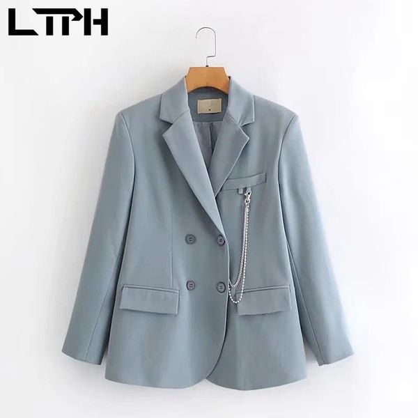 women's suits & blazers ltph korean fashion women blazer chain design streetwear casual jackets loose mid-length black lady suit coat 2, White;black