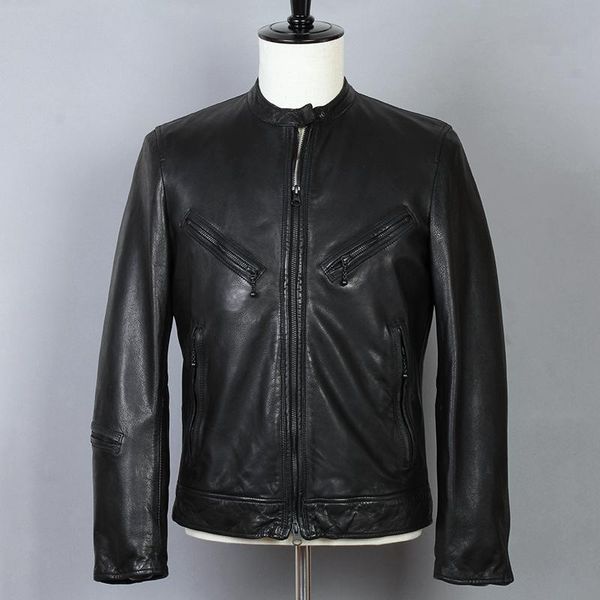 men's leather & faux 2021 fashion genuine men black sheepskin short stand collar motorcycle biker jacket real coat 
men's leather & faux 2021 fashion genuine men black sheepskin short stand collar motorcycle biker jacket real coat
