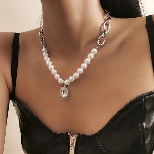 pendant necklaces origin summer exaggerated chunky curb chain pearl necklace for women high street square rhinestone jewelry, Silver
pendant necklaces origin summer exaggerated chunky curb chain pearl necklace for women high street square rhinestone jewelry, Silver