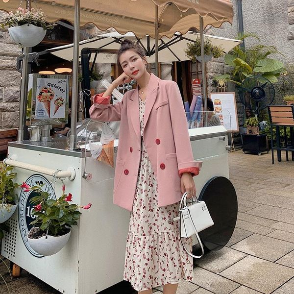 women's suits & blazers spring 2021 chic british style suit casual thin fried street pink blazer coat women, White;black
women's suits & blazers spring 2021 chic british style suit casual thin fried street pink blazer coat women, White;black