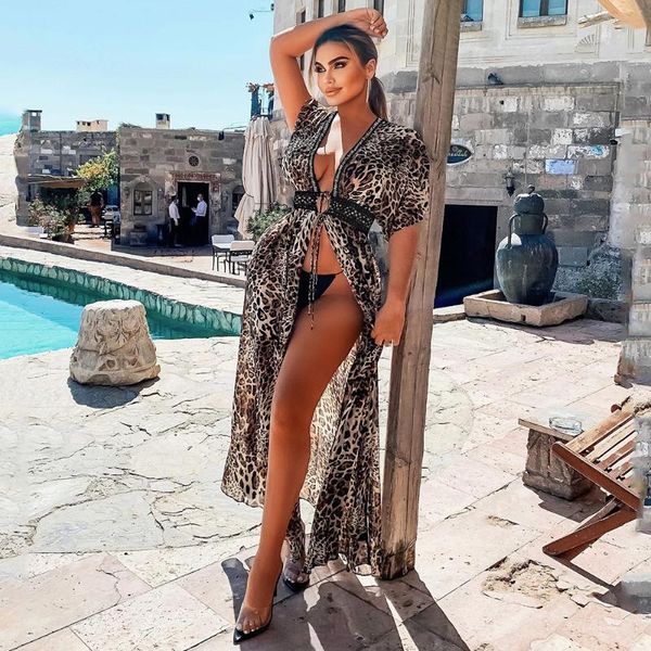 women's swimwear 2021 bikini cover-ups boho leopard printed long kimono carfigan tunic women plus size beach wear swim suit cover up, White;black
women's swimwear 2021 bikini cover-ups boho leopard printed long kimono carfigan tunic women plus size beach wear swim suit cover up, White;black