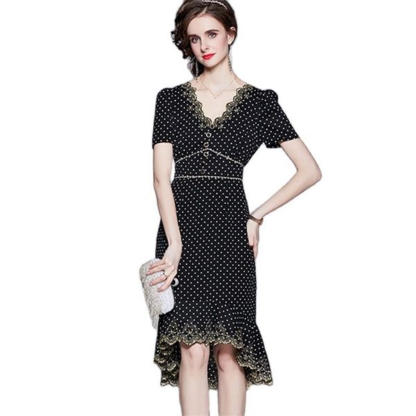 retro wave dot puff sleeve fishtail skirt waist long v-neck dress summer high-quality women's clothing 210520, Black;gray
retro wave dot puff sleeve fishtail skirt waist long v-neck dress summer high-quality women's clothing 210520, Black;gray