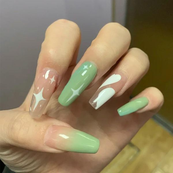 false nails 24pcs press on nail with glue patch long paragraph coffin design green gradient color fashion manicure art tool, Red;gold
false nails 24pcs press on nail with glue patch long paragraph coffin design green gradient color fashion manicure art tool, Red;gold