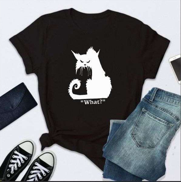 black cat what letter womens t shirt print short sleeve o neck loose summer tee camisetas mujer, White
black cat what letter womens t shirt print short sleeve o neck loose summer tee camisetas mujer, White