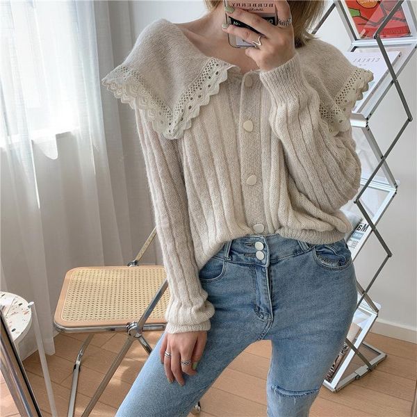 autumn winter new korean pit strip lace car side doll collar sweet knitted cardigan mohair sweater women's clothing regular, White
autumn winter new korean pit strip lace car side doll collar sweet knitted cardigan mohair sweater women's clothing regular, White