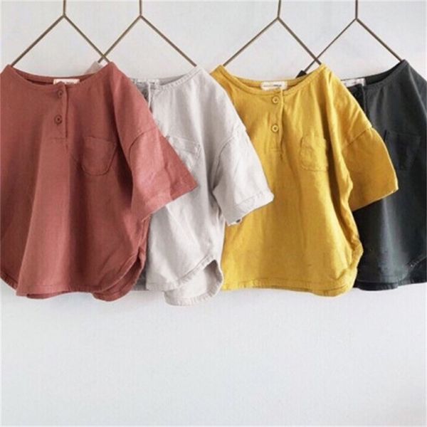 summer new children boy girl solid fashion short sleeve t-shirt kids button casual decoration loose children's 210413, White;black
summer new children boy girl solid fashion short sleeve t-shirt kids button casual decoration loose children's 210413, White;black