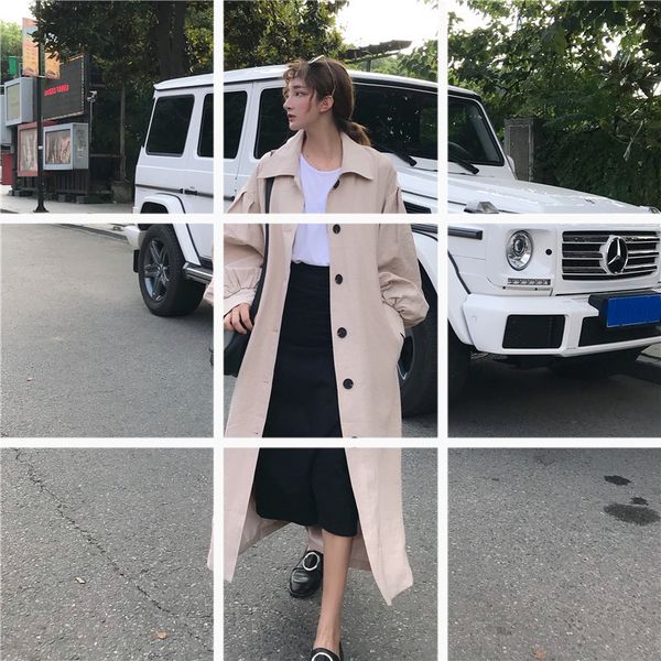 long fashion trench coat new loose lace up split length windbreaker bubble long sleeve black jacket, Tan;black
long fashion trench coat new loose lace up split length windbreaker bubble long sleeve black jacket, Tan;black