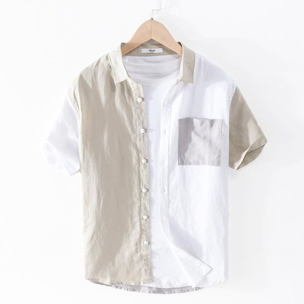 cotton and linen short sleeve patchwork white shirts men brand fashion casual shirt for chemise camisa summer mens men's, White;black
cotton and linen short sleeve patchwork white shirts men brand fashion casual shirt for chemise camisa summer mens men's, White;black