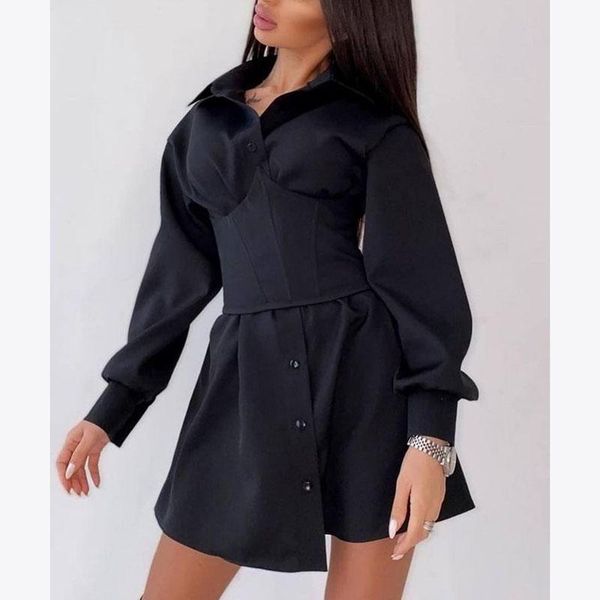 casual dresses xmax fashion turn down collar women elegant lantern sleeve mini dress slim collected waisted ladies, Black;gray
casual dresses xmax fashion turn down collar women elegant lantern sleeve mini dress slim collected waisted ladies, Black;gray