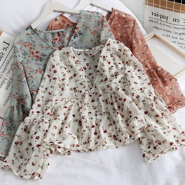 women's fashion v neck floral print chiffon shirt sweet small fresh long sleeves blouses women & shirts, White
women's fashion v neck floral print chiffon shirt sweet small fresh long sleeves blouses women & shirts, White
