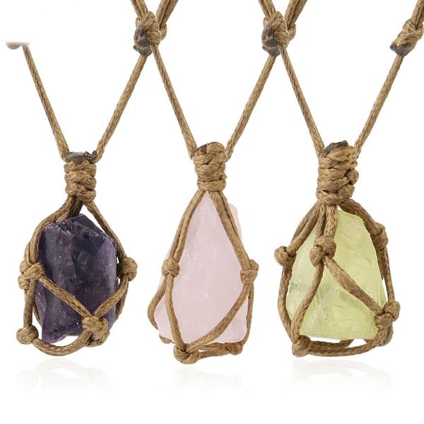 vintage natural stone pendant necklace irregular geometric crystal braided by leather rope pure hand make jewelry, Silver
vintage natural stone pendant necklace irregular geometric crystal braided by leather rope pure hand make jewelry, Silver