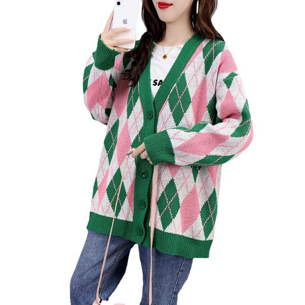 womens autumn and winter new retro diamond lattice v-neck single-breasted design button knitted cardigan korean loose jacket, White;black
womens autumn and winter new retro diamond lattice v-neck single-breasted design button knitted cardigan korean loose jacket, White;black